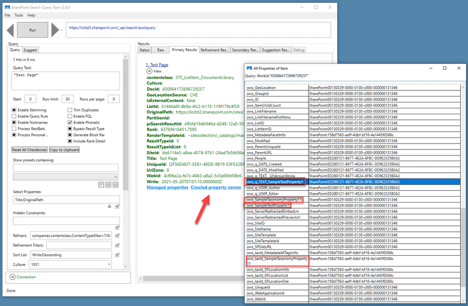 List All Crawled Property Names
